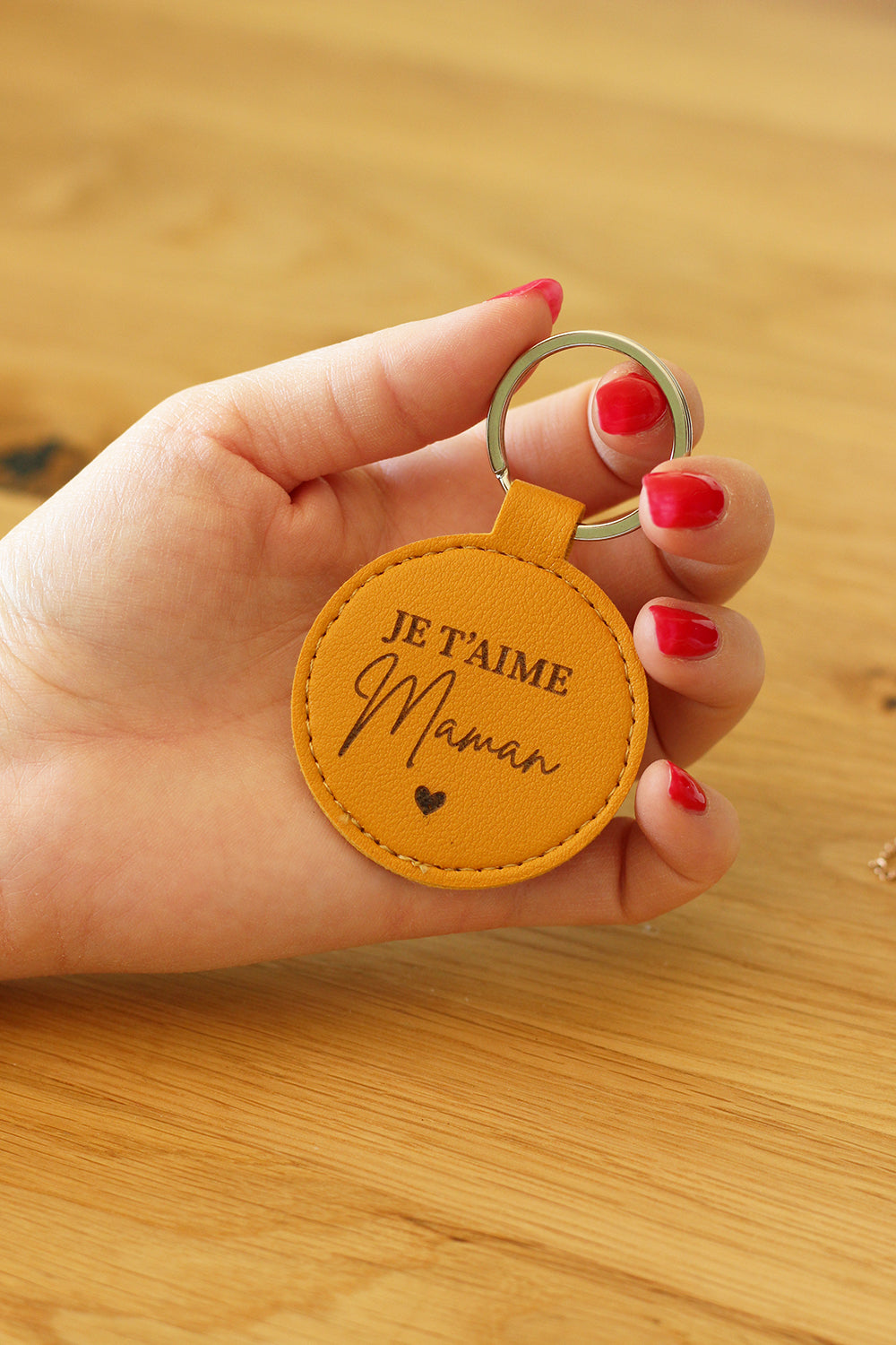 Porte clé en simili cuir - Je t'aime maman